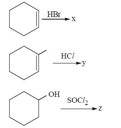 The order of reactivity of x, y, z towards SN1 reaction