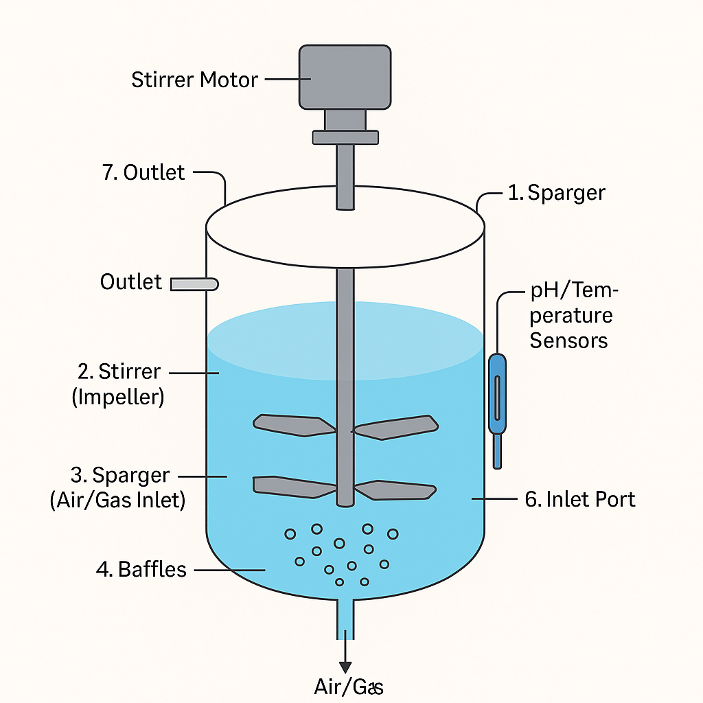 diagram of a sparged stirred-tank bioreactor