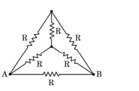 The ends of six wires, each of resistance R