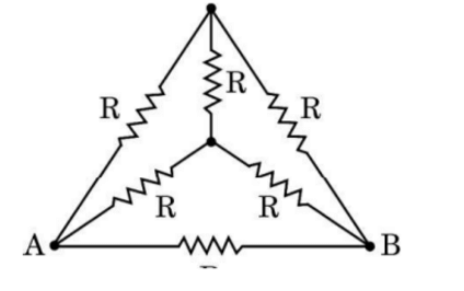 The ends of six wires, each of resistance