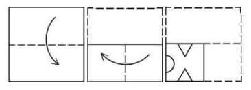 A piece of paper is folded and a cut is made