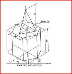 Axial height of isometric projection of combination of solids