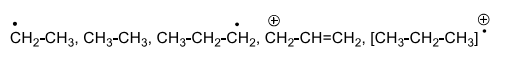 Among the five fragments given below, <br> the number of fragment(s) accelerated to the analyzer tube in mass spectrometer with electron ionization is/are _________.