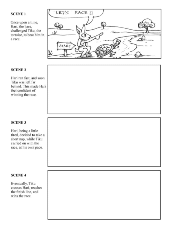 hare and a tortoise narrated in four scenes.