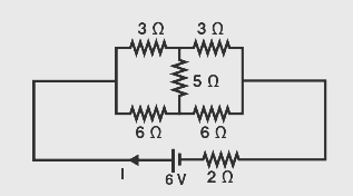 A battery of 6 V is connected to the circuit 