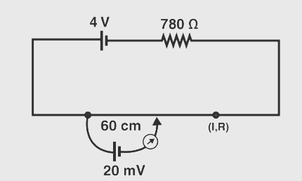 A potentiometer wire of length 300 cm is connected in series with a resistance 780 Ω and a standard cell of emf 4V