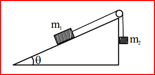 Two bodies of masses m1 = 5 kg and m2 = 3 kg are connected by a light