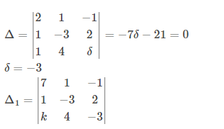 If the system of linear equations 2x + y – z = 7