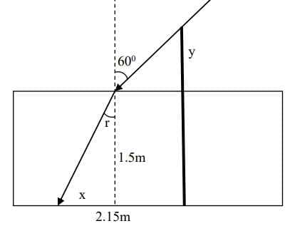 A pole is vertically submerged in swimming pool,