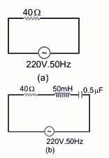 The rms current in circuit (b) can never be larger than that in (a)