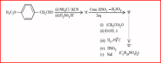 The value of x compound ‘D’ is H5C2OCHNH4CLKCNH2SO4H