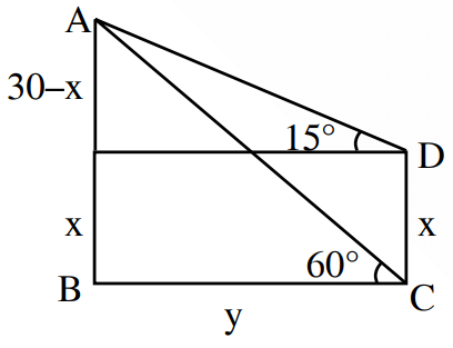 Height of tower AB is 30 m where B is foot of tower.