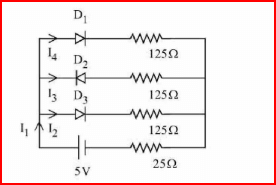 If each diode has a forward bias resistance of 25Ω in the below circuit