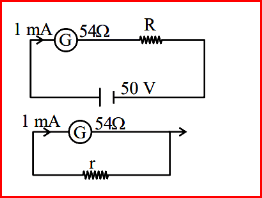 voltmeter of range 50 V and an ammeter 