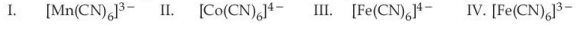 The correct increasing order of stability of the complexes based on