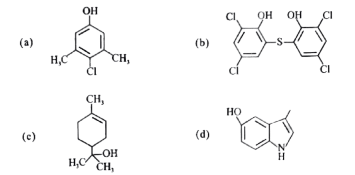 choose the correct structures of chloroxylenol and terpineol, which are the constituents of "Dettol"