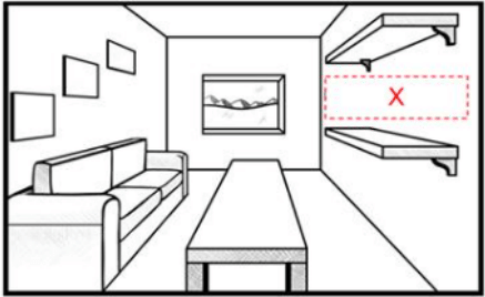 one point perspective of the living room