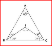 Triangle ABC has angles A = 60° and B = 70°.