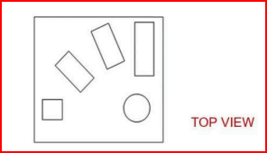 FRONT VIEW for the given TOP VIEW of objects stacked on a plane.