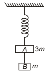 wo blocks A and B of masses 3m and m respectively are connected by a massless