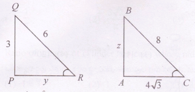 △ABC∼△PQR then y+z =__.